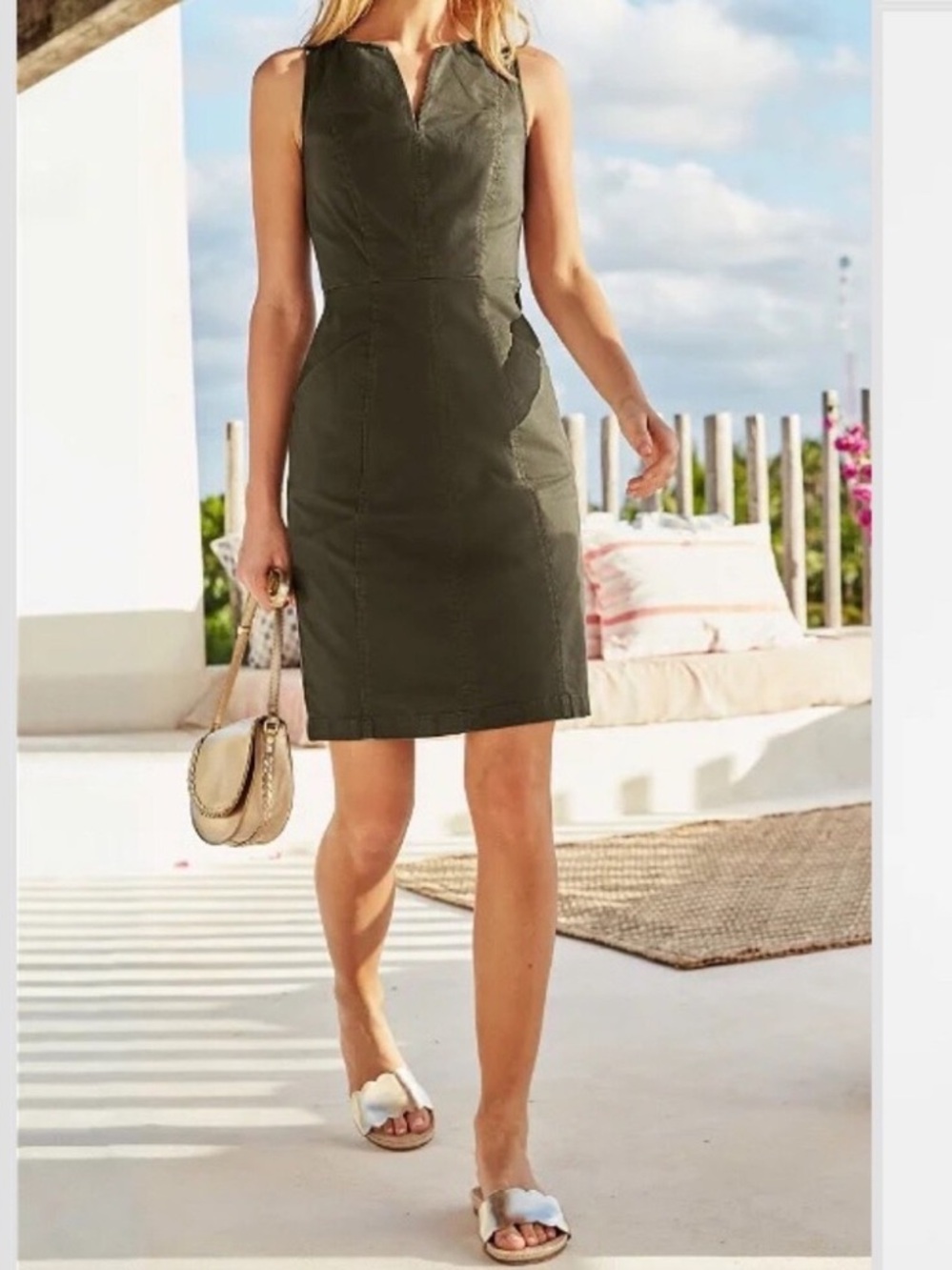 Boden- Helena Chino Sleeveless Short Dress - olive green - size 8